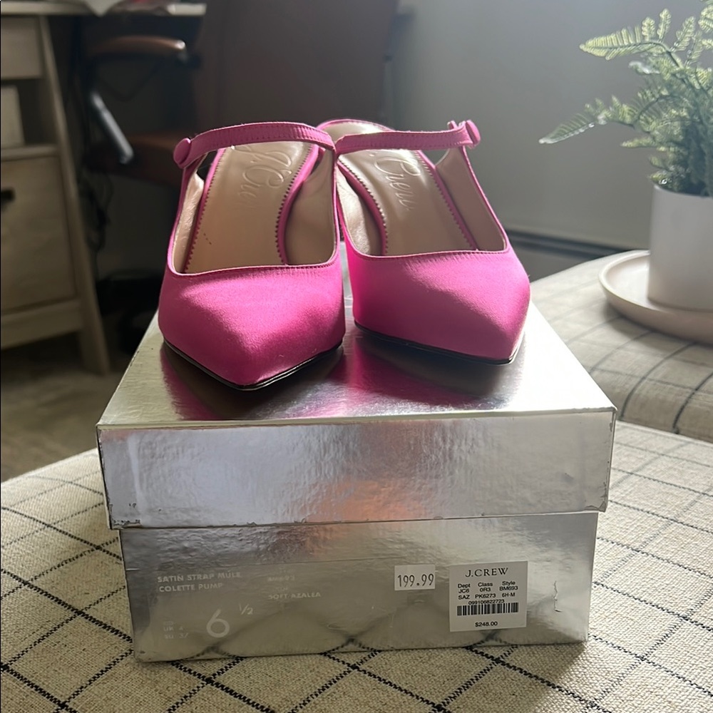 J. Crew Women's Pink Satin Strap mule heels. NWT. Pink. 6.5